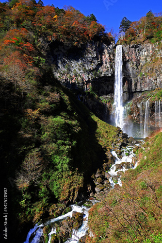 Beautiful scenery of Japan / Nikko Kegon Falls in autumn leaves season