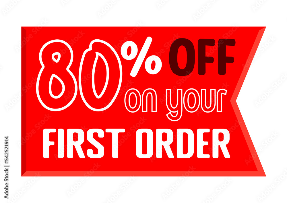 80% off your first purchase. vector art illustration with assorted fonts and colors, white, red and black 80% off your first purchase. vector art illustration with assorted fonts and colors, white, red and black