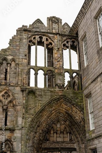 Vertical of the ruins of the old chapel at Holyroodhouse, Edinburgh, Scotland. photo