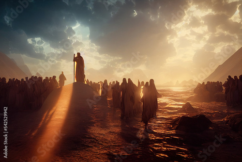 Fotografie, Obraz Exodus, Moses crossing the desert with the Israelites, escape from the Egyptians