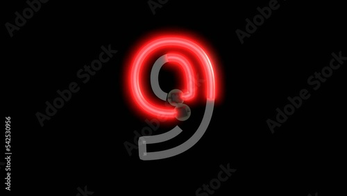 Neon script word  Themed Font  Number 9