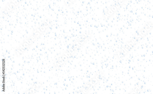 Underwater fizzing bubbles, soda or champagne carbonated drink, sparkling water isolated on white background. Effervescent drink. Aquarium, sea, ocean bubbles vector illustration.