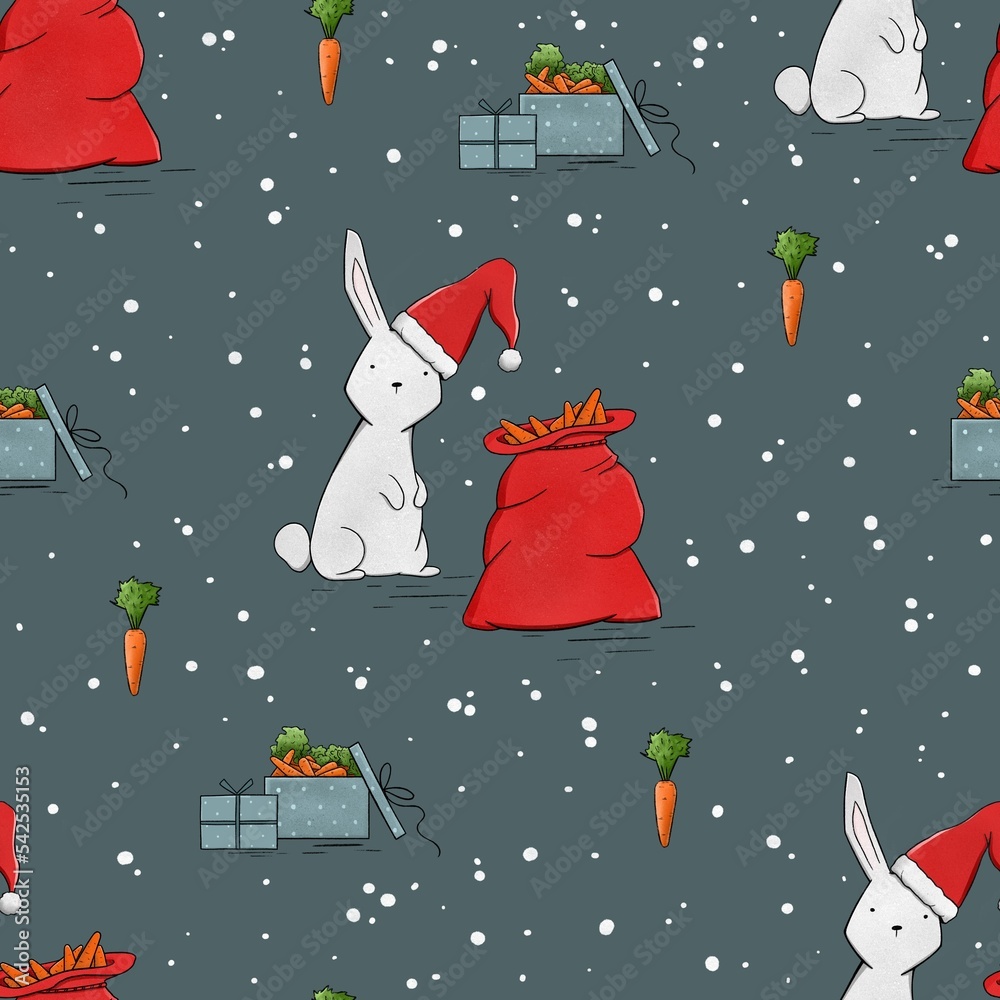 Fototapeta premium Christmas Pattern with Christmas Pattern with rabbit and carrot. 