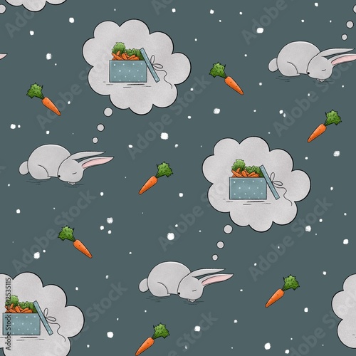 Christmas Pattern with Christmas Pattern with rabbit and carrot. 