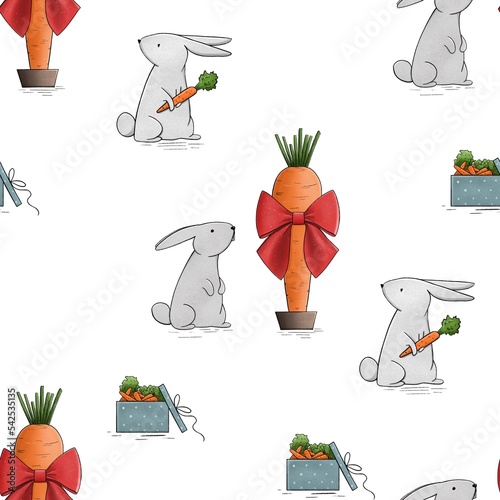 Christmas Pattern with Christmas Pattern with rabbit and carrot. 