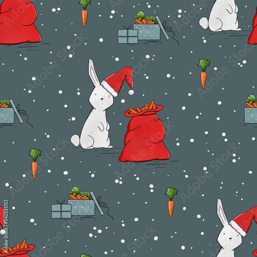 Christmas Pattern with Christmas Pattern with rabbit and carrot. 