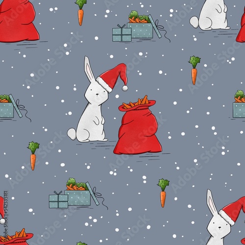 Christmas Pattern with Christmas Pattern with rabbit and carrot. 
