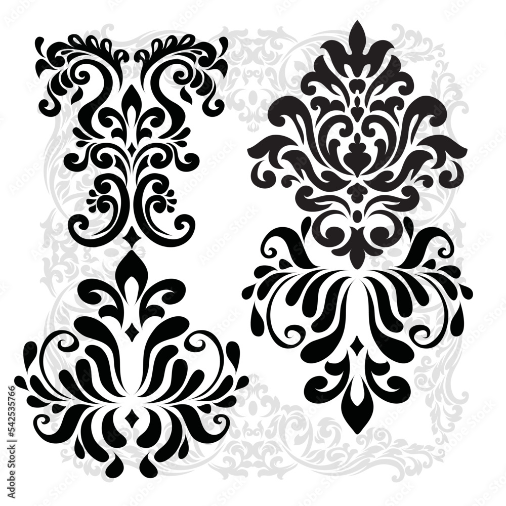 Oriental vector damask patterns for greeting cards and wedding invitations.