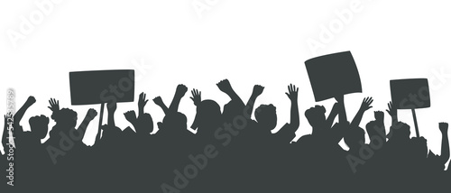 Fotografie, Tablou Silhouette of crowd of people with raised hands and banners