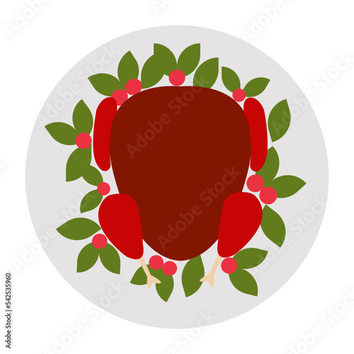 siple flat brown  thanksgiving turkey on a plate with cranberry photo