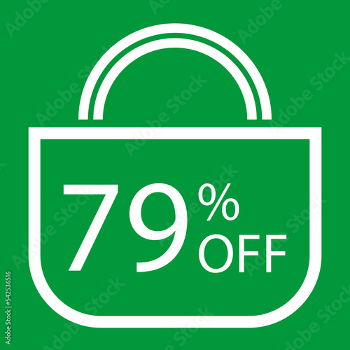 79 percent off. Green banner with shopping bag illustration.