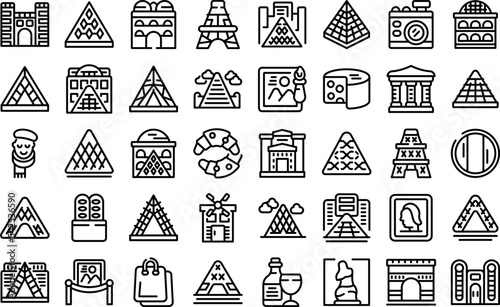 Louvre icons set outline vector. Painting picture. Adult museum