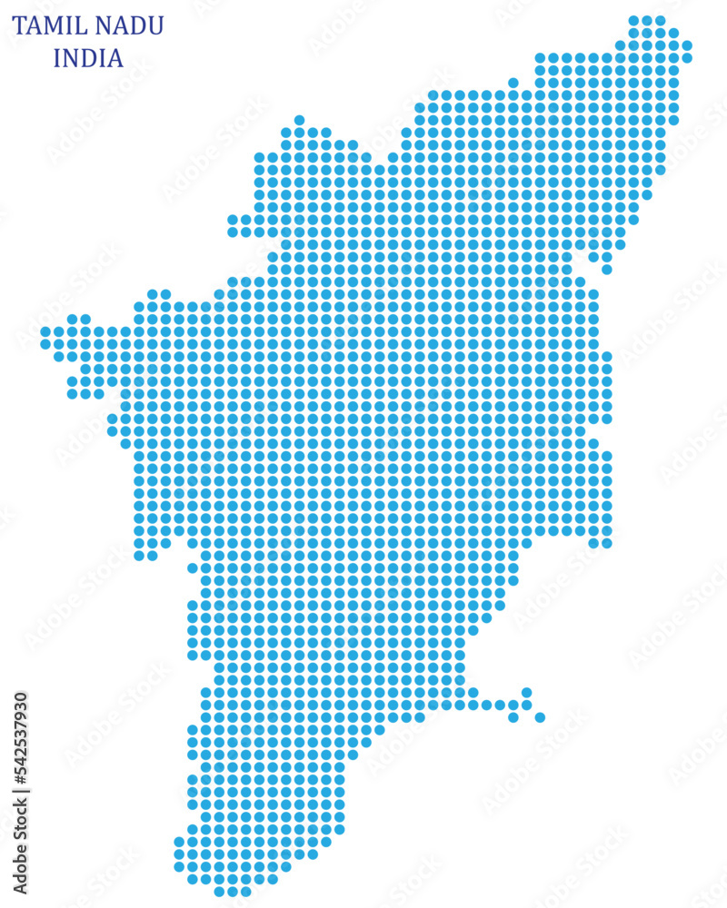 Tamilnadu map formed with blue dots isolated on the white