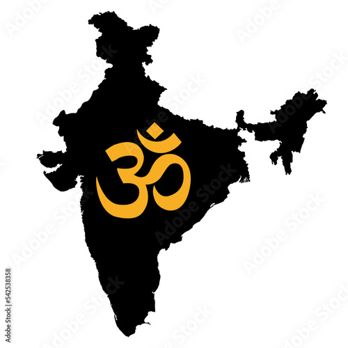 India Map with Om hindu symbol isolated on the white