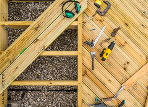 Deck tools and deck under construction photo