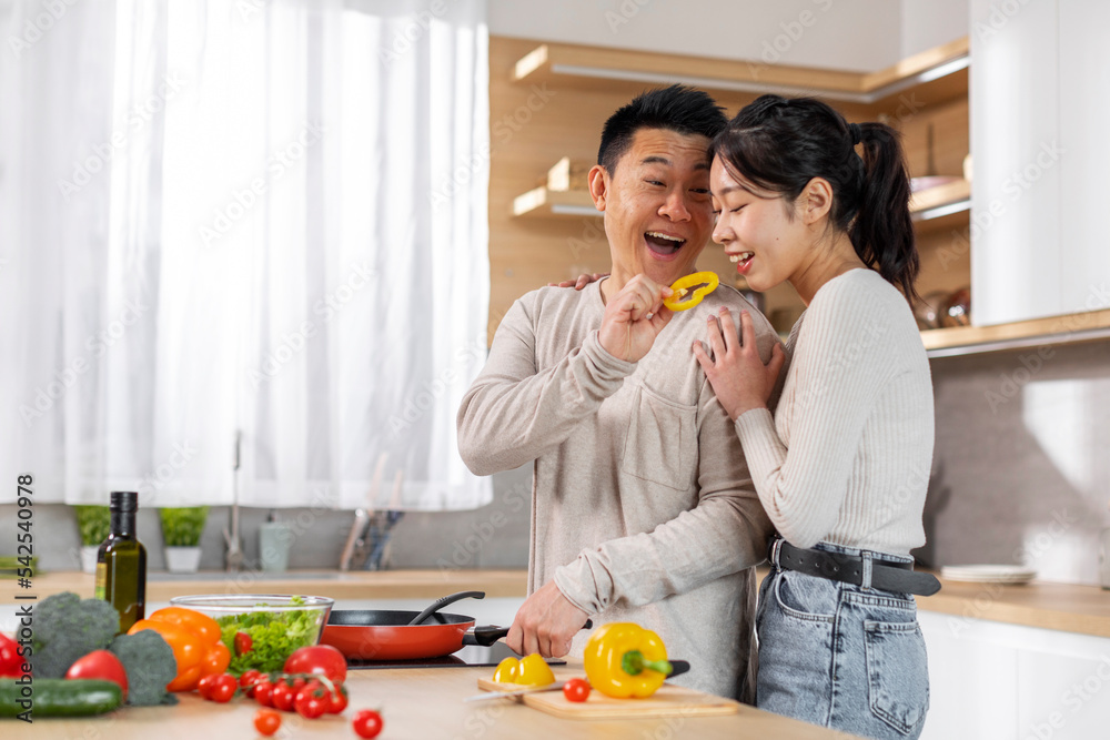 Handsome japanese man cooking dinner for his wife Handsome japanese man cooking dinner for his wife
