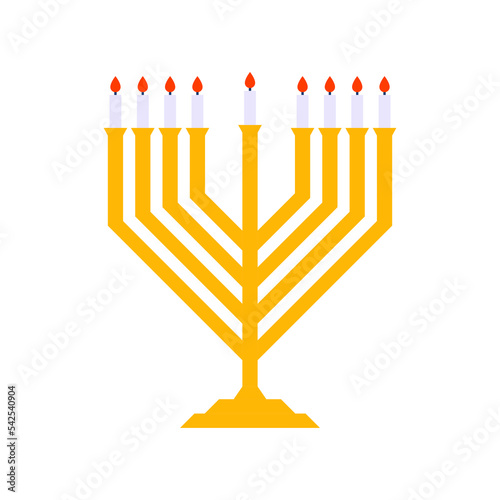 Hanukkah menorah candelabrum with nine candles for Hebrew holiday of the light, flat style vector illustration