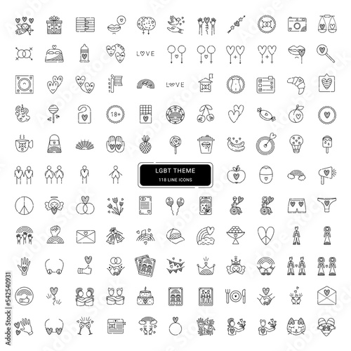 LGBT theme, 118 line vector icons