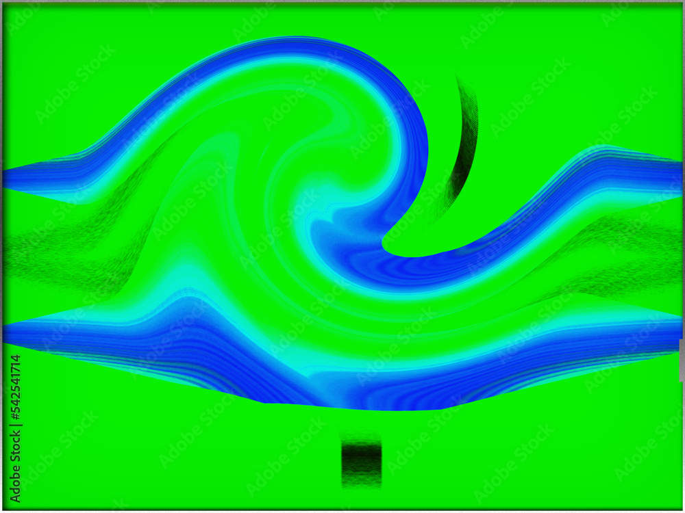 Abstract, Curves and Shapes, Blue on Green, within a Border digital art Abstract, Curves and Shapes, Blue on Green, within a Border digital art