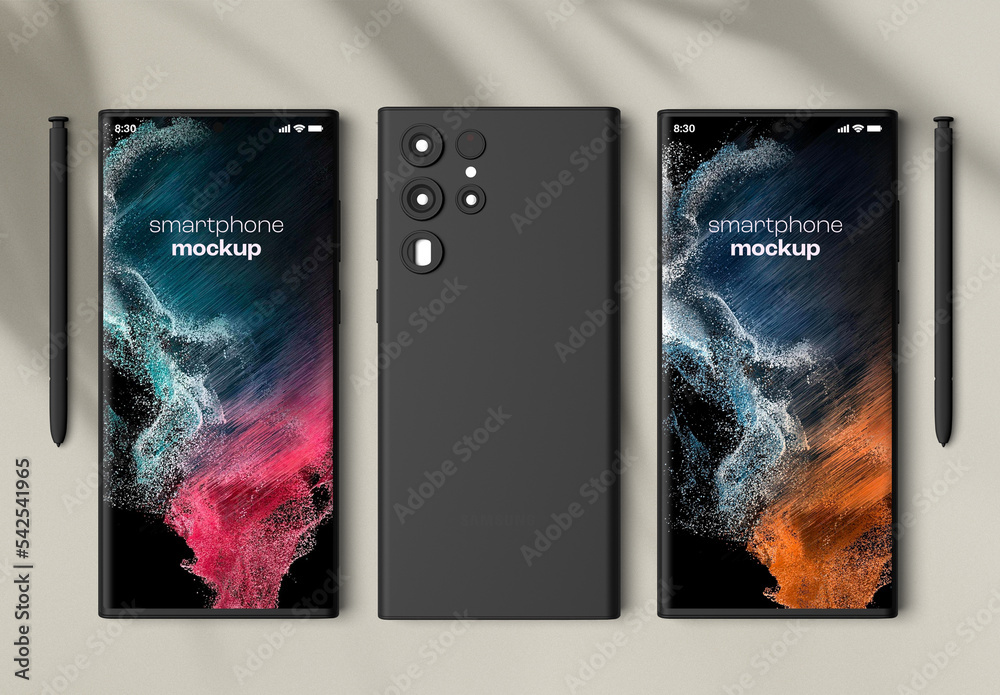 Triple Smartphone and Stylus Mockup with Rear View – Professional ...