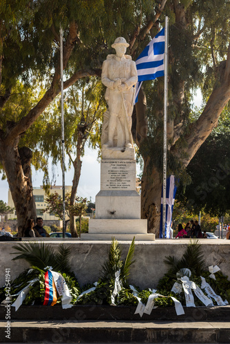 Heraklion, Crete Greece October 28, 2022: Laying of wreaths at the monument of the Unknown Soldier on the day of the National Anniversary.