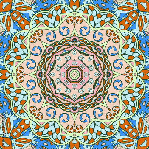 Seamless tile texture. Tracery mehndi design image. Ethnic doodle art. Curved doodling picture. Vector