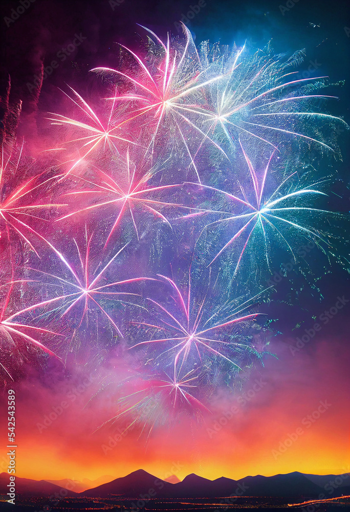 happy New Year fireworks in the sky - generative AI happy New Year fireworks in the sky - generative AI