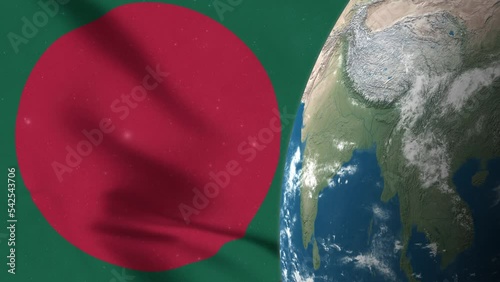 Bangladesh Flag and Bangladesh Map on Earth Globe photo