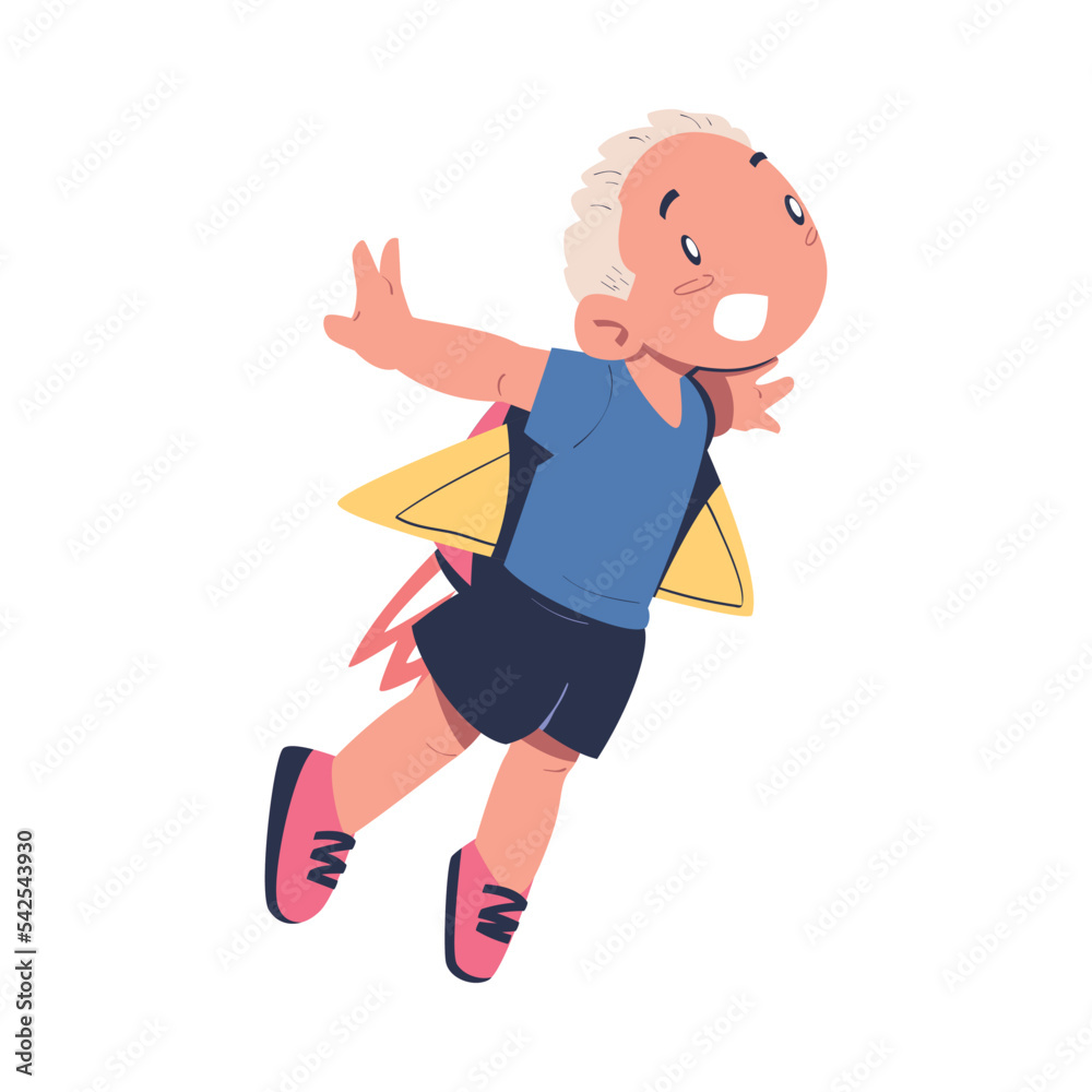 Excited Boy Character with Jetpack Flying Propelling Through the Air Vector Illustration Excited Boy Character with Jetpack Flying Propelling Through the Air Vector Illustration