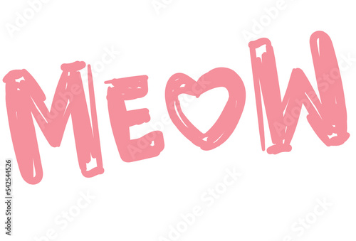 Papier peint Meow. Hand Drawn Vector Text, Lettering Pink color