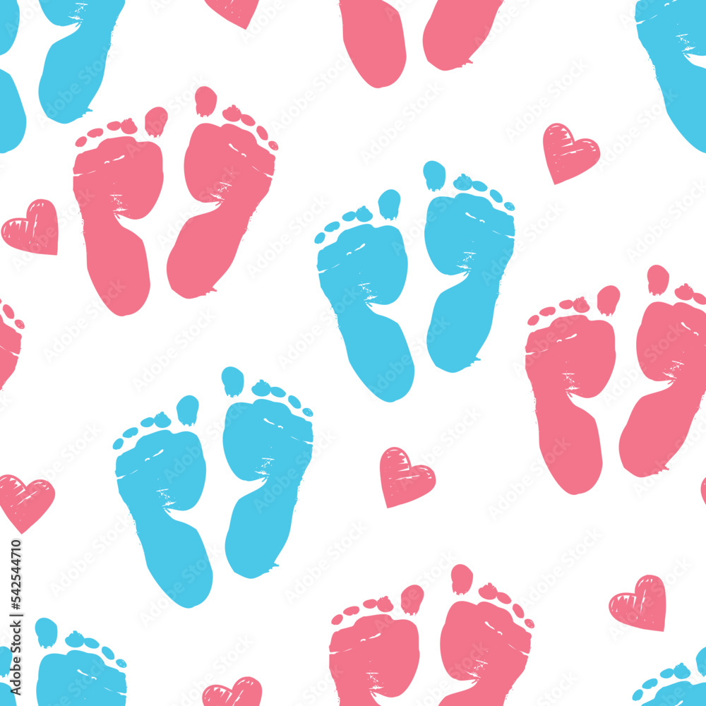 Cute Baby Footprints Seamless Pattern Design Baby Shower Background 