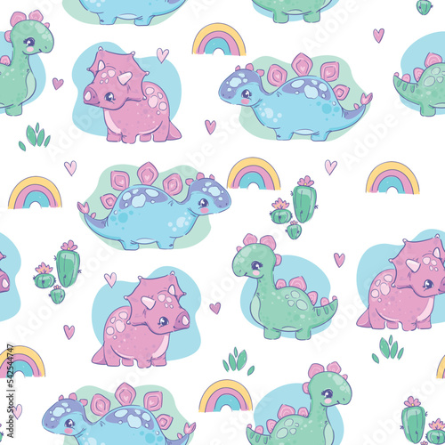 little Dinosaur background seamless pattern hand drawn summer print for kids fabric Vector Illustration