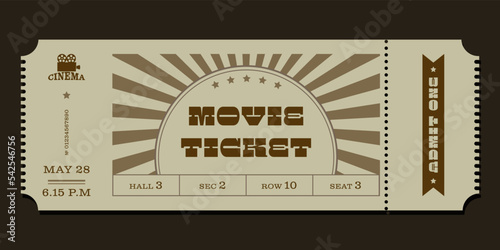 Vintage style event ticket template on light green background. For cinemas, parties, clubs, concerts and other events. Vector, printable. Just add your text.