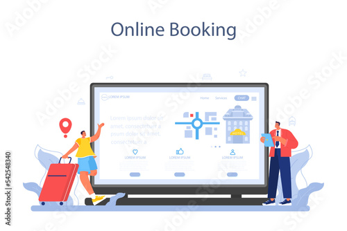 Hotel administrator online service or platform. Tourism service,