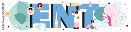 ENT typographic header. Otorhinolaryngologist treating patient nose