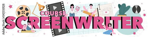 Screenwriter course typographic header. Playwright create a screenplay