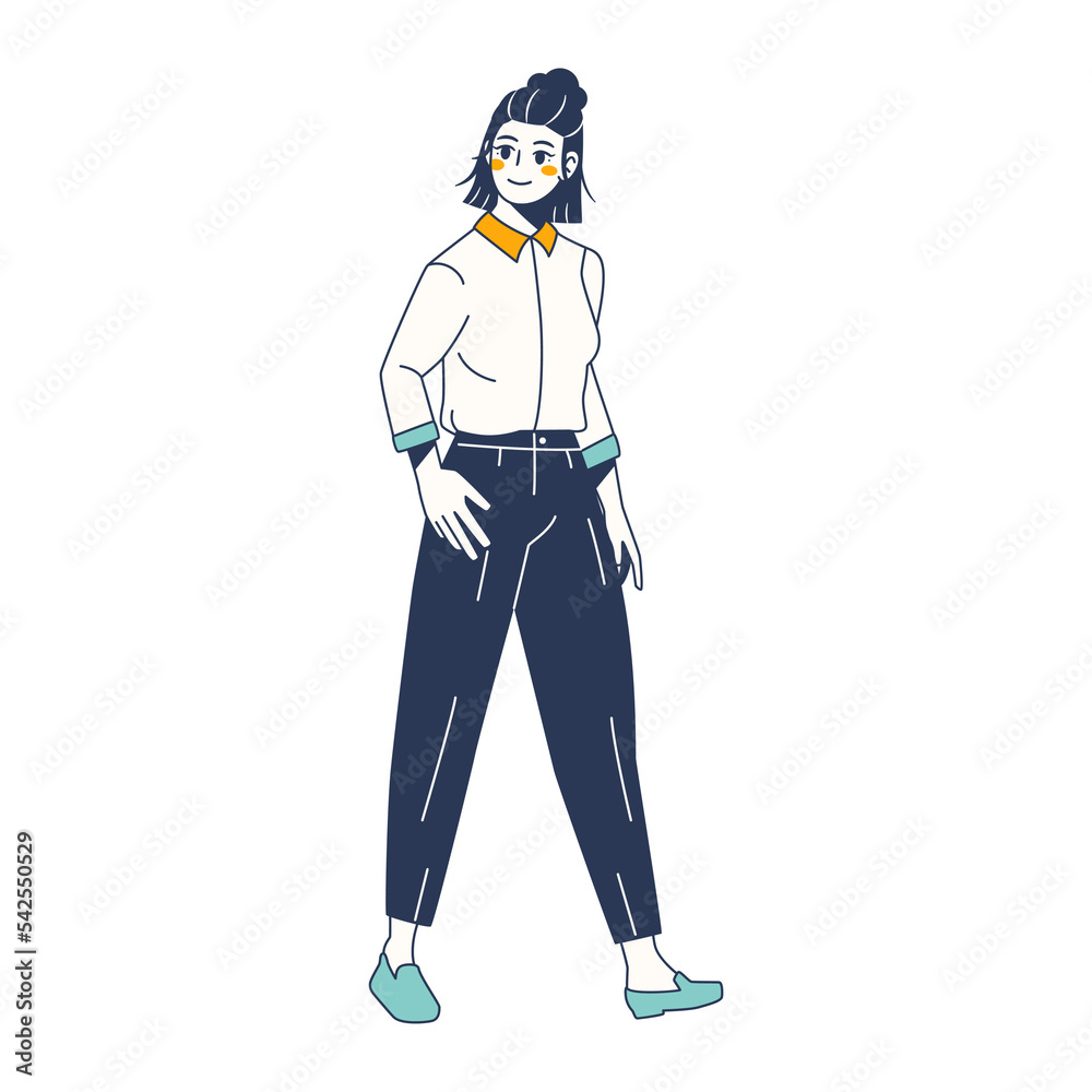 Isolated monochrome young female character Vector