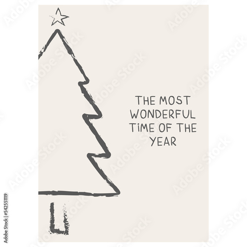 CHRISTMAS VECTOR CARD. Minimalist xmas cards with beige background. Vector christmas template. Corporate Christmas card and invitation. THE MOST WONDERFUL TIME OF THE YEAR