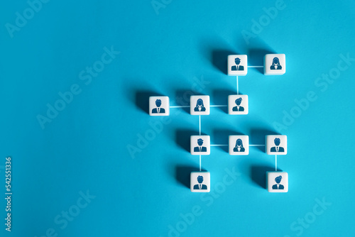 Business team hierarchy. Connections and relationships in the company. Personnel management. People connected in hierarchical system. Separation of roles and responsibilities. Career. Teamwork photo