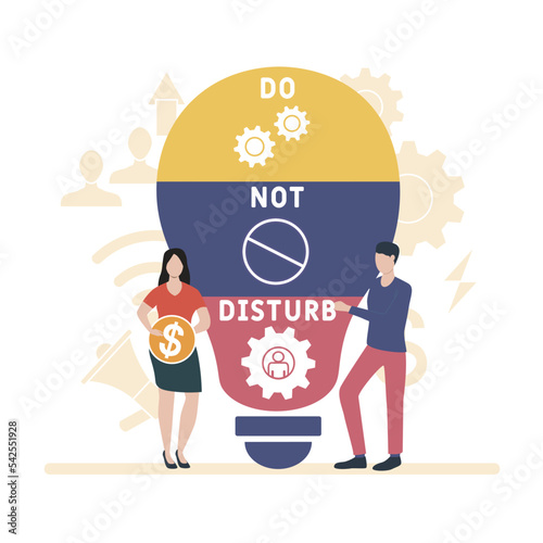 DND - Do Not Disturb acronym. business concept background. vector illustration concept with keywords and icons. lettering illustration with icons for web banner, flyer, landing