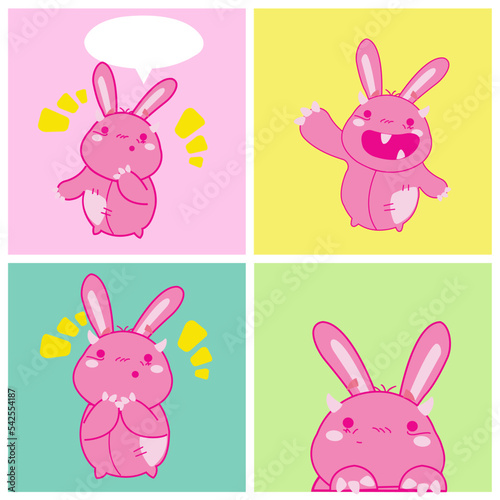 Conjunto de ilustraciones dibujadas a mano de lindo conejo a todo color.