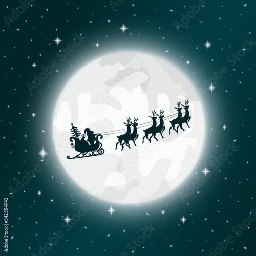 Santa Claus in sleigh with reindeer.