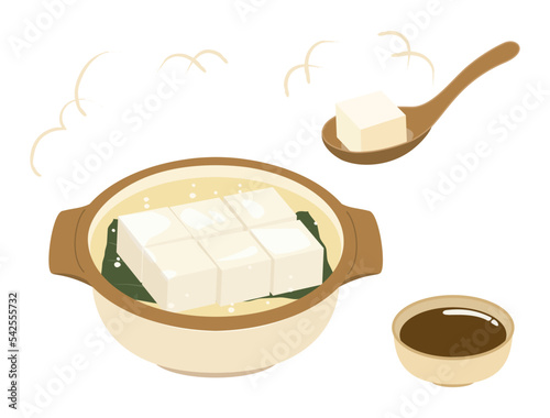 湯豆腐をイメージしたイラスト たれとレンゲ付きバージョン