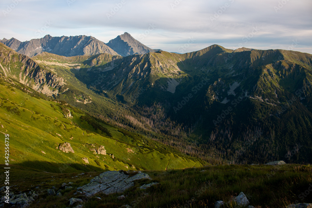 The view from Kasprowy Wierch at sunset in July, Zakopane, Poland