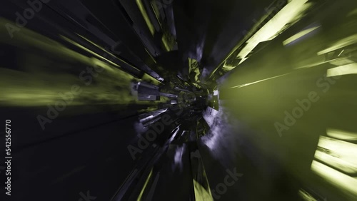 3D background animation loop of an endless downhill backwards tunnel with futuristic style 