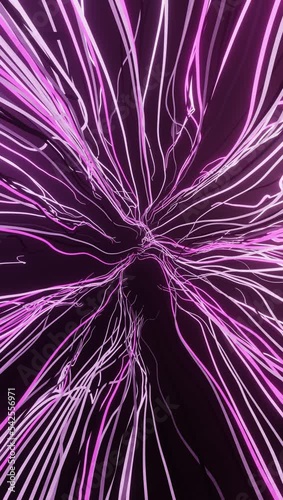 Vertical 3D render background white and violet with lines strands changing colors. Neural concept, sci fi futuristic.