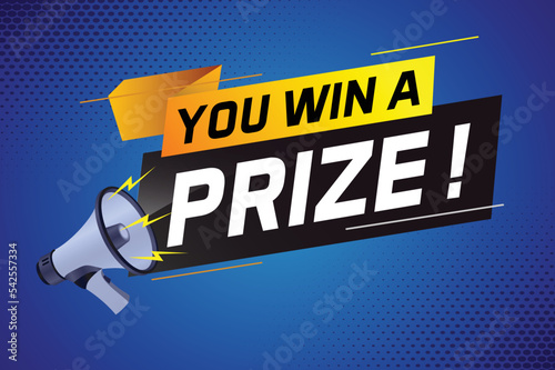 you win prize word concept vector illustration with megaphone and 3d style for use landing page, template, ui, web, mobile app, poster, banner, flyer, background, gift card, coupon, wallpaper