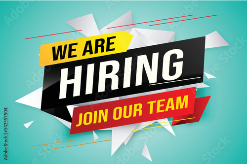 hiring recruitment Join now design for banner poster We are hiring lettering with geometric shapes lines. Vector illustration typographic. Open vacancy design template modern concept