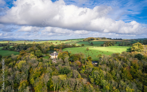 Forests and Farms over Berry Pomeroy, Devon, England, Europe photo