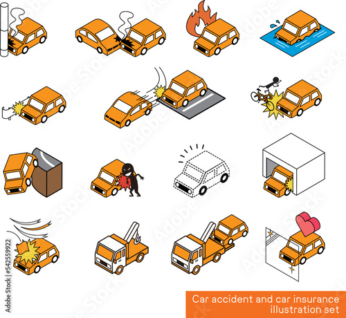 自動車事故と自動車保険関連のイラストセット